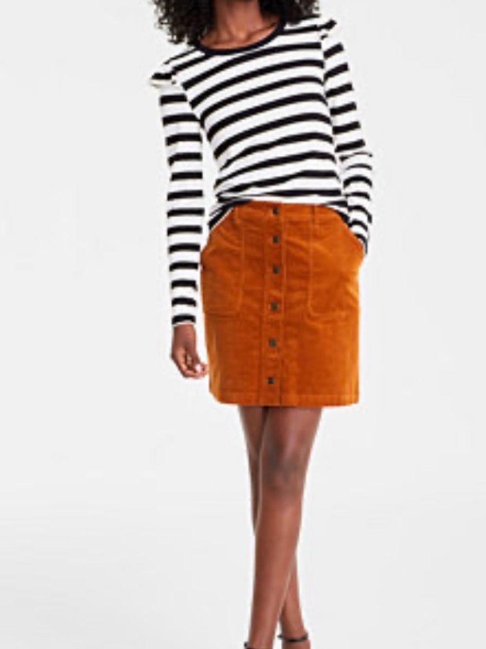 Button-Front Mini Skirt in Rust Corduroy